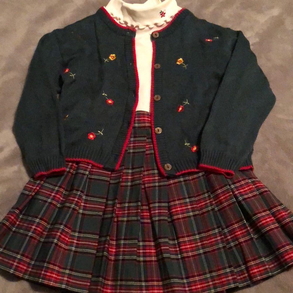 NWOT Girls Green Dog Cardigan and Skirt Set